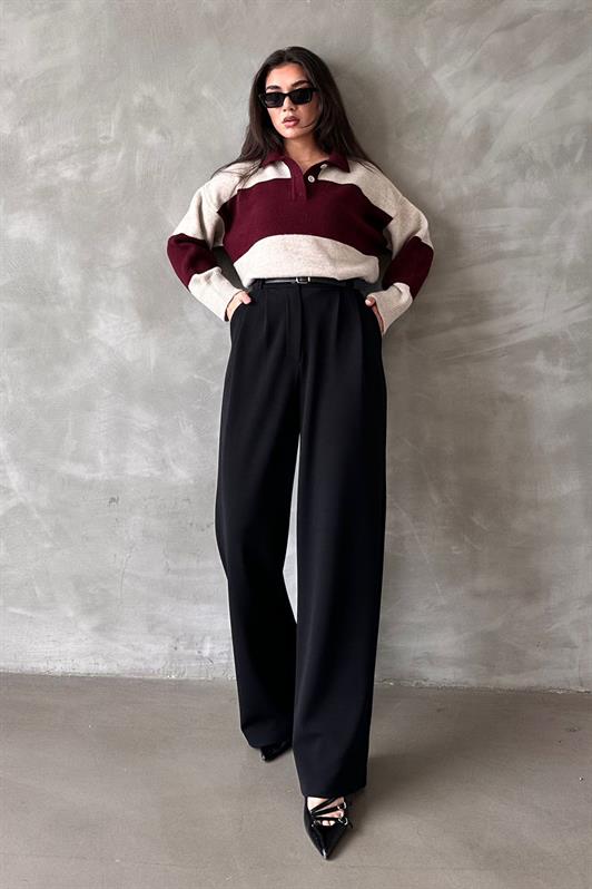 MDX Black Double Pleated Belted Pants Mg2330 - Tuxpan