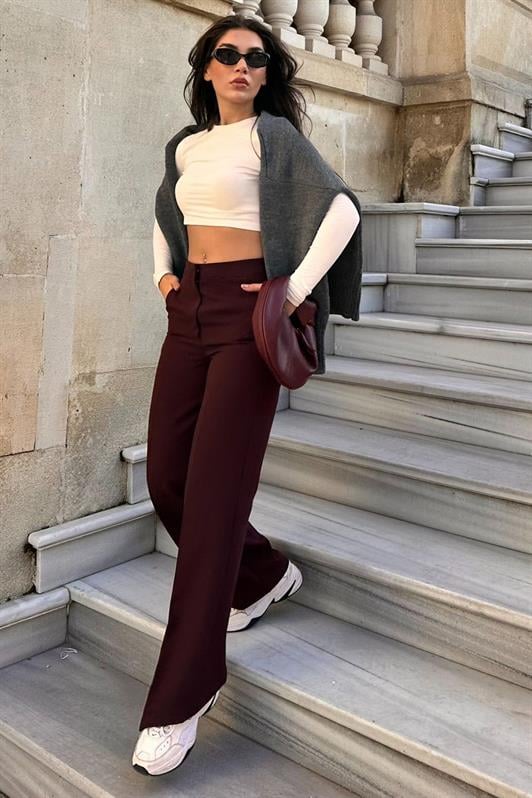 MDX Burgundy High Waist Fabric Pants MG2284 - Recklinghausen