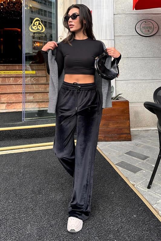 MDX Black Wide Leg Velvet Pants MG2283 - Waiblingen