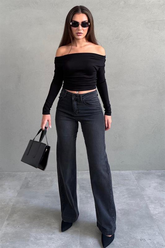 MDX Füme Wide Leg Kadın Kot Pantolon MG2596 - Ragusa