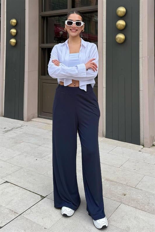 MDX Navy High Waist Comfort Fit Wide Leg Women's Pants MG2309 - Coachella