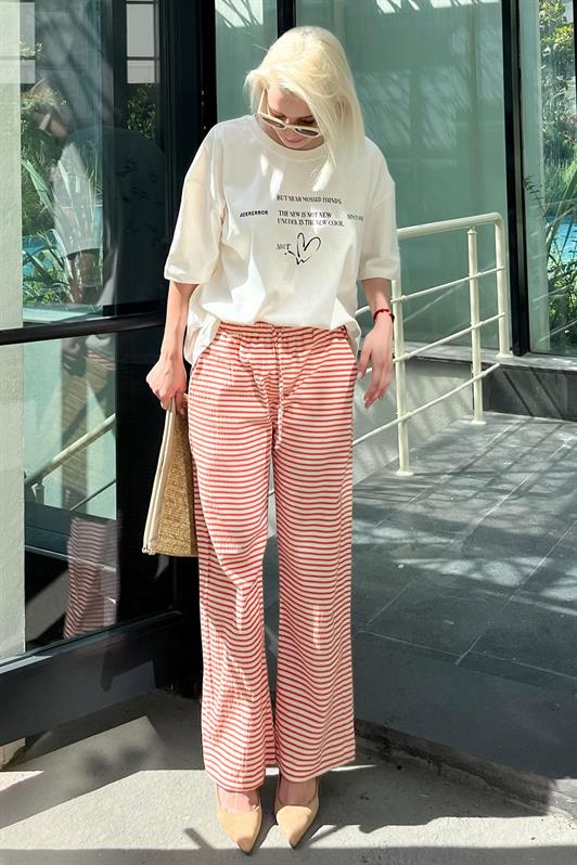 MDX Orange Adjustable Cotton Wide Leg Striped Trousers MG2133 - Columbia