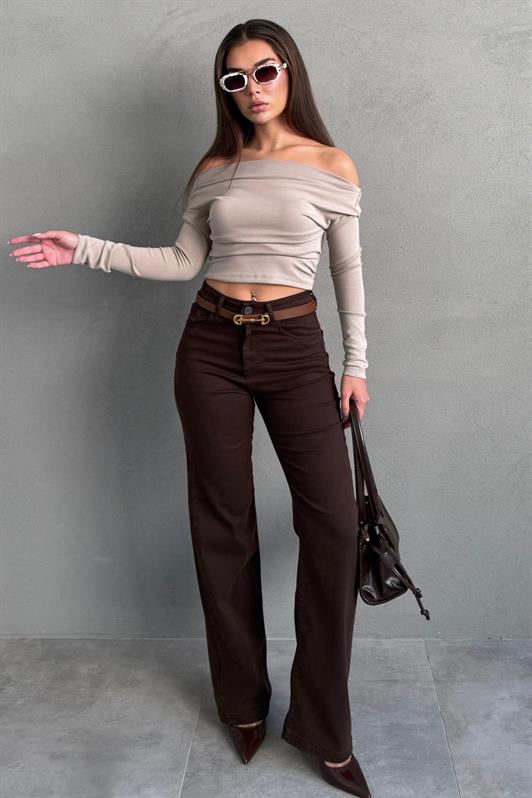 MDX Kahverengi Wide Leg Kadın Kot Pantolon MG2596 - Brentwood