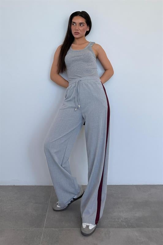 MDX Gray Striped Detailed Wide Leg Women's Pants MG2441 - Vittoria
