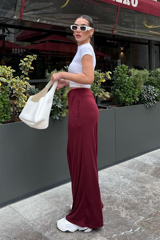 MDX Burgundy High Waist Comfortable Fit Wide Leg Women's Pants MG2309 - Northampton