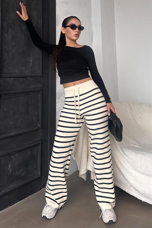 MDX Ecru Striped Women's Knit Pants Mg2342 - Plasencia