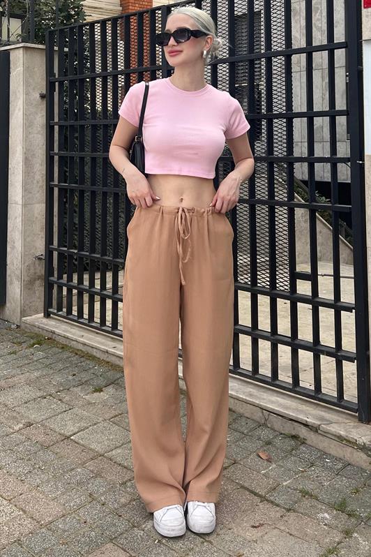 MDX Camel Crinkle Fabric Basic Women's Beach Pants MG1778 - Modugno