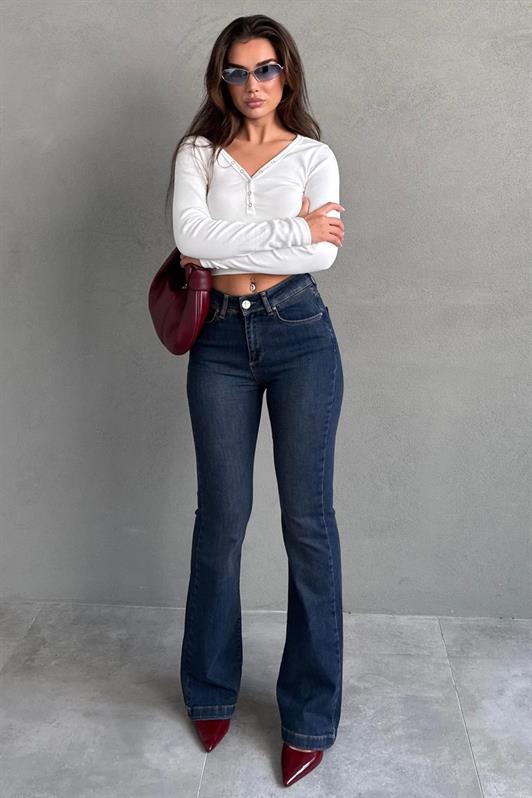 MDX Koyu Mavi İspanyol Paça Kadın Kot Pantolon MG2598 - Trenton