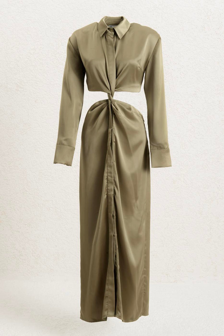 BSL Women Piece Satin Midi Shirt Dress - Simojovel de Allende