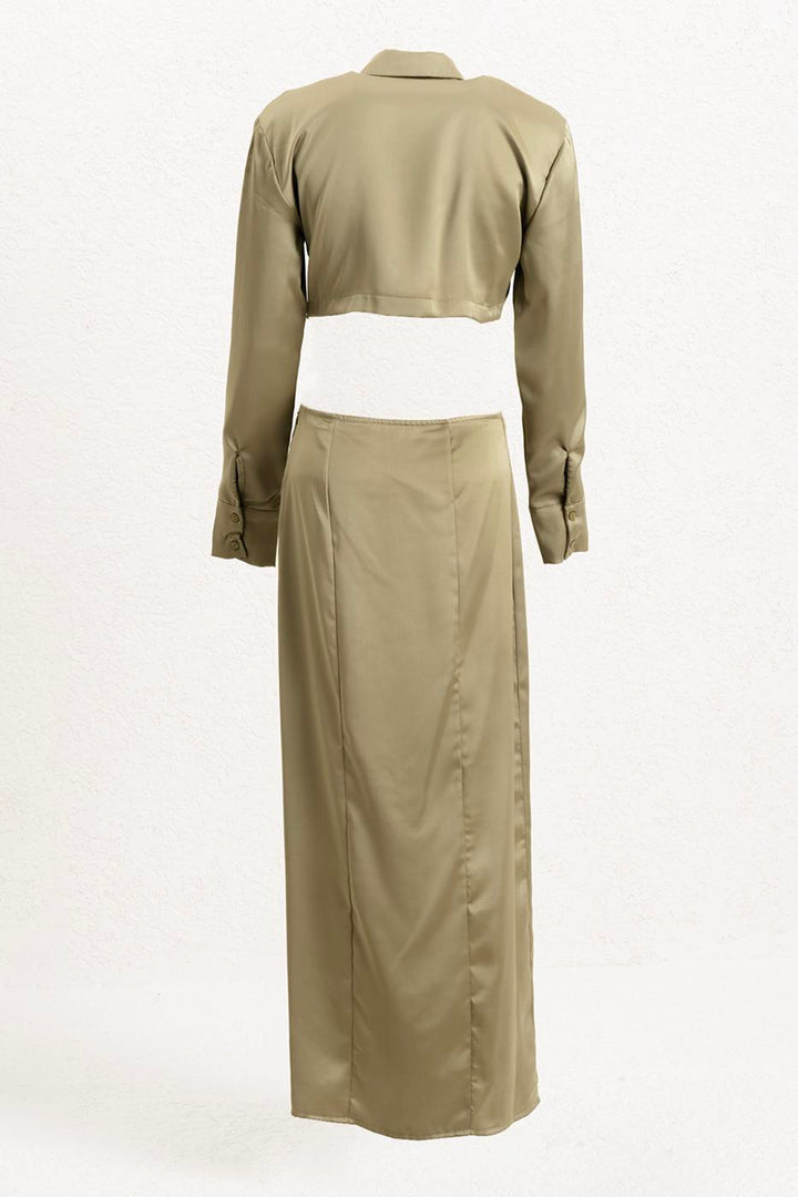 BSL Women Piece Satin Midi Shirt Dress - Simojovel de Allende