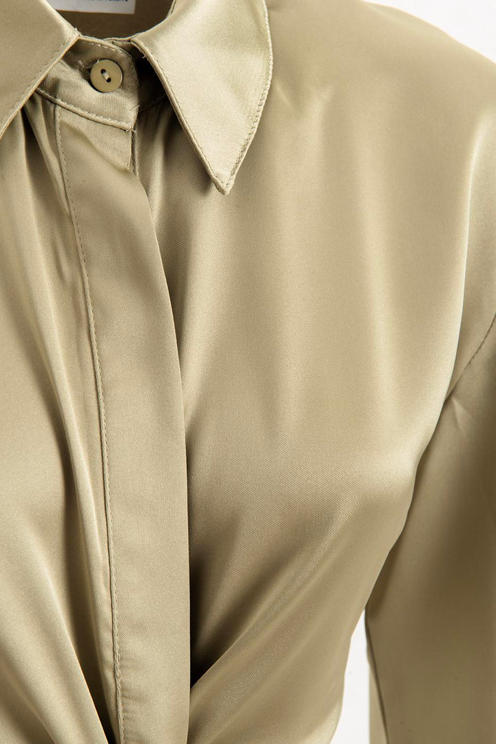 BSL Women Piece Satin Midi Shirt Dress - Simojovel de Allende
