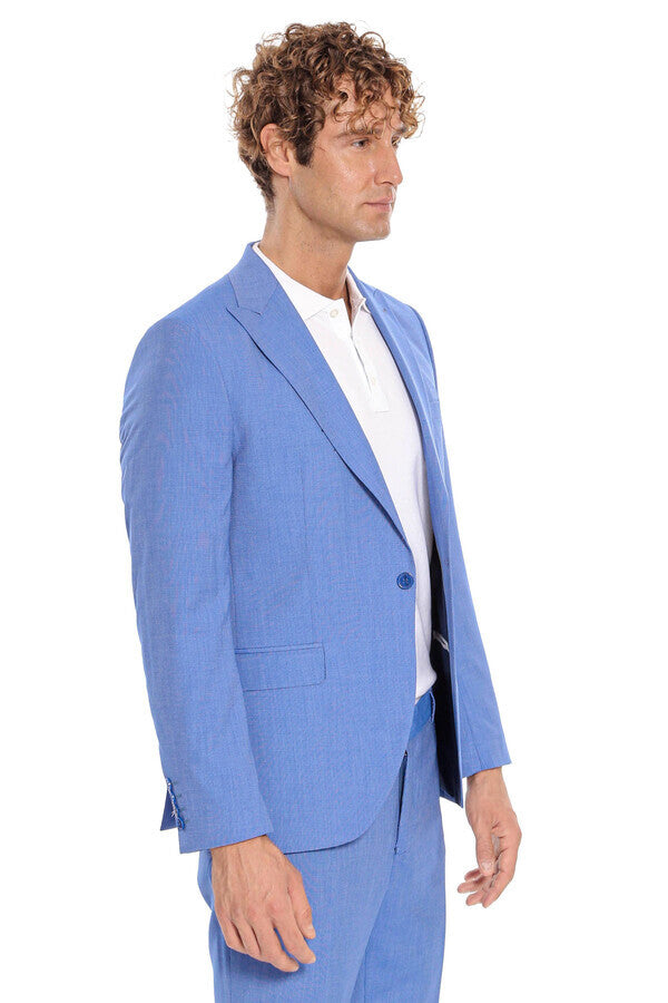 WSS Patterned 2 Piece Slim Fit Light Blue Men Suit  - Peristéri