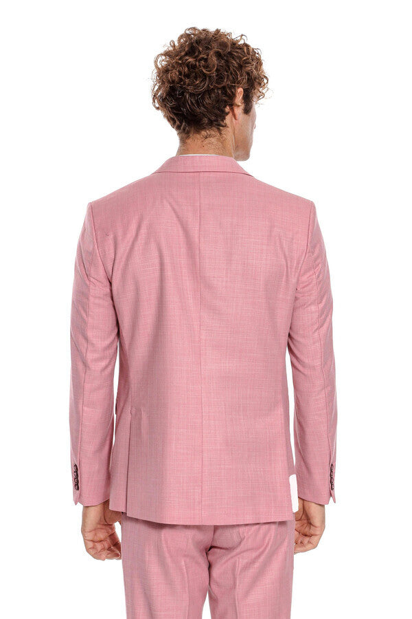 WSS Patterned 2 Piece Slim Fit Pink Men Suit  - Voghera