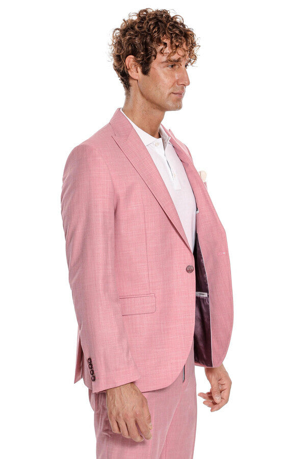 WSS Patterned 2 Piece Slim Fit Pink Men Suit  - Voghera