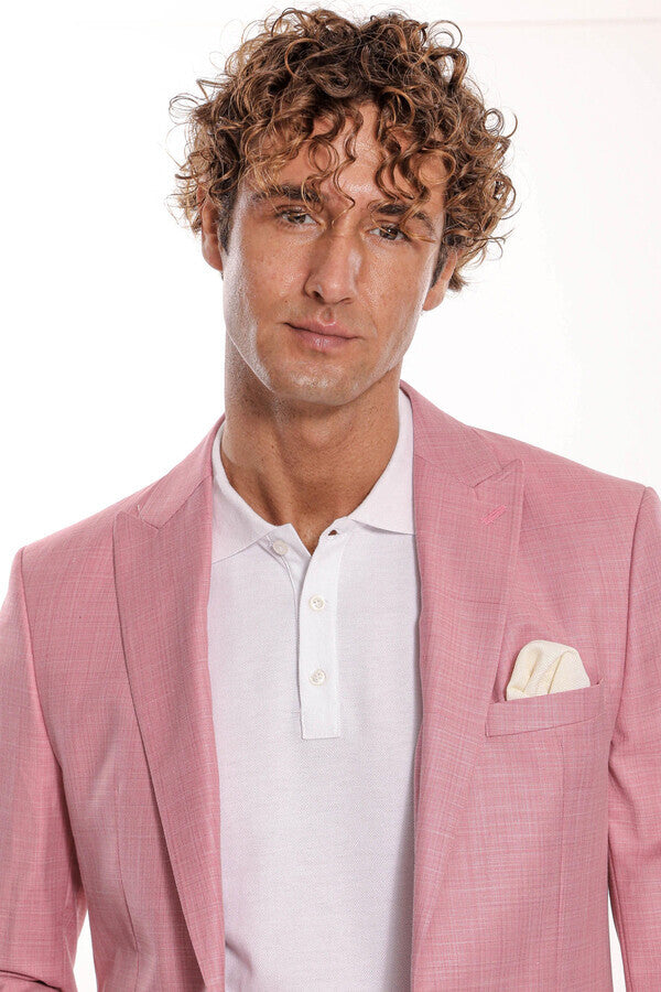 WSS Patterned 2 Piece Slim Fit Pink Men Suit  - Voghera