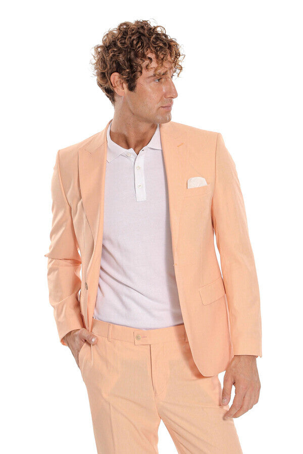 WSS Patterned 2 Piece Slim Fit Yellow Men Suit  - Newport