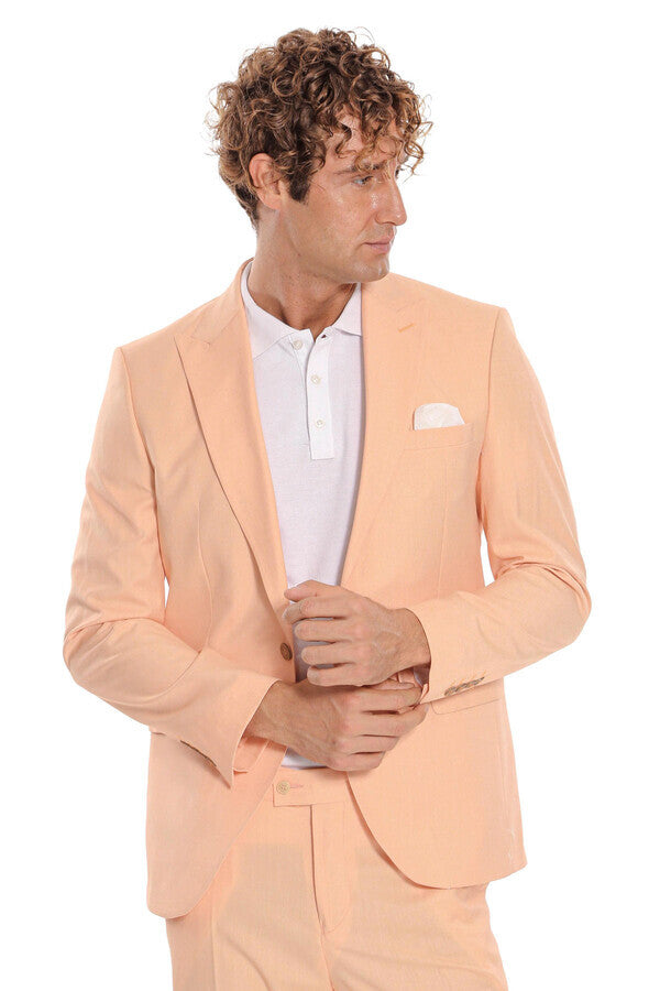 WSS Patterned 2 Piece Slim Fit Yellow Men Suit  - Newport