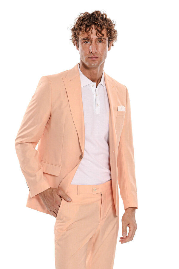 WSS Patterned 2 Piece Slim Fit Yellow Men Suit  - Newport