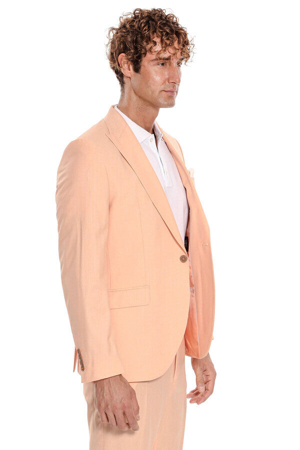 WSS Patterned 2 Piece Slim Fit Yellow Men Suit  - Newport