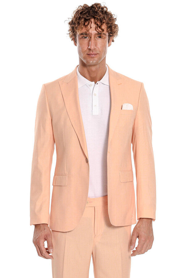 WSS Patterned 2 Piece Slim Fit Yellow Men Suit  - Newport