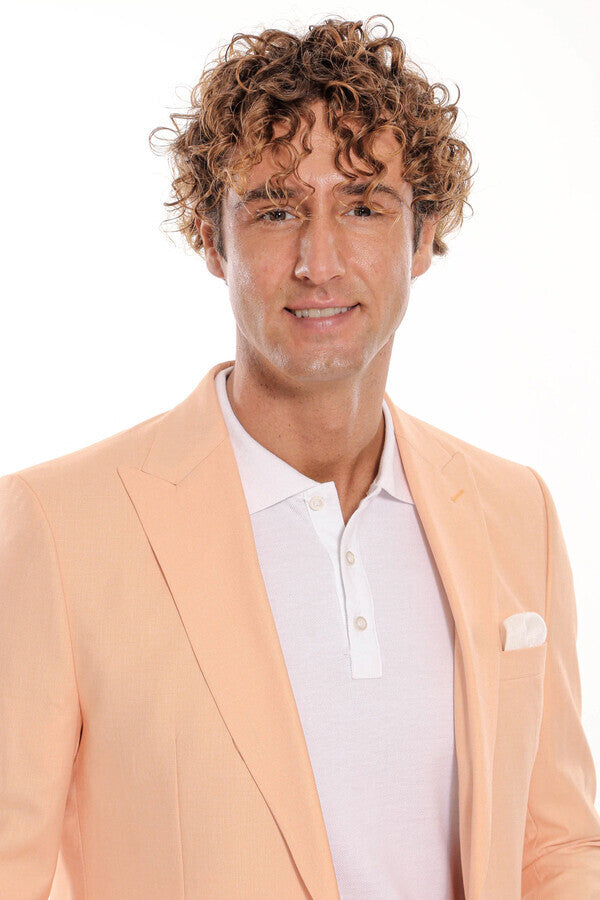 WSS Patterned 2 Piece Slim Fit Yellow Men Suit  - Newport