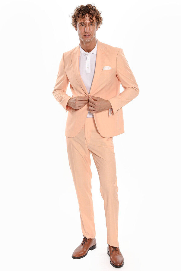 WSS Patterned 2 Piece Slim Fit Yellow Men Suit  - Newport