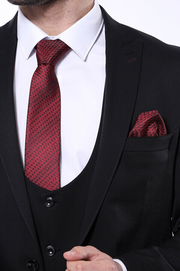WSS Patterned Black Vested Suit  - Gouda