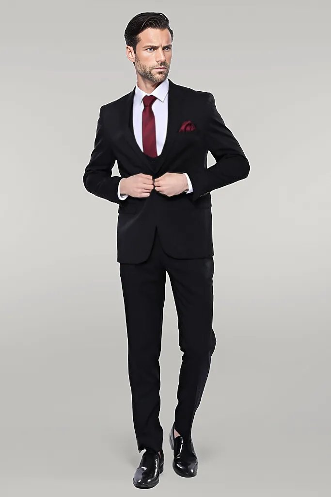 WSS Patterned Black Vested Suit  - Gouda