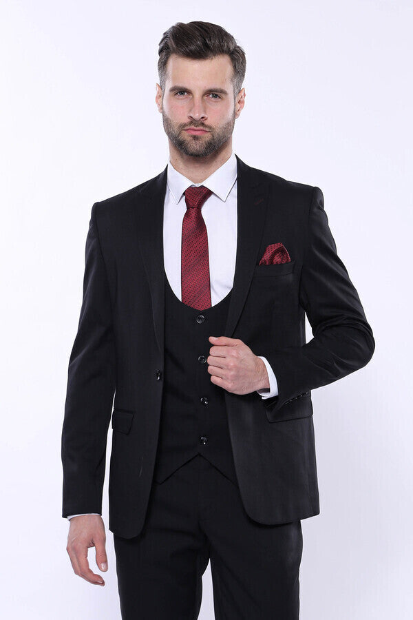 WSS Patterned Black Vested Suit  - Tezoyuca