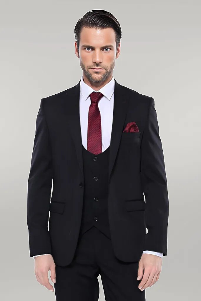 WSS Patterned Black Vested Suit  - Gouda