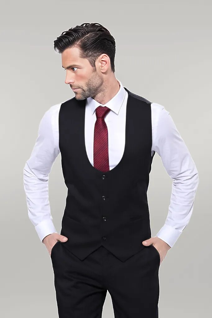 WSS Patterned Black Vested Suit  - Gouda