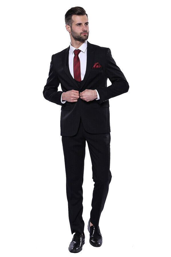 WSS Patterned Black Vested Suit  - Tezoyuca