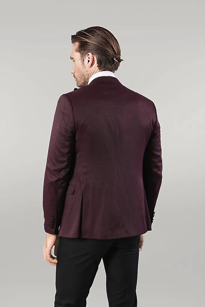 WSS Patterned Blazer Plain Vest and Trousers Claret Red Tuxedo  - Singen