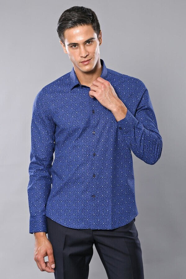 WSS Patterned Blue Long Sleeve Shirt  - Oxnard