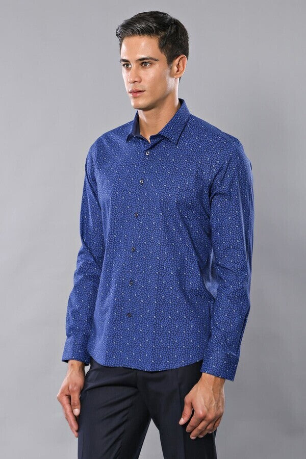 WSS Patterned Blue Long Sleeve Shirt  - Oxnard