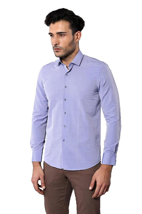 WSS Patterned Blue Men's Long Sleeve Shirt  - Mariupol
