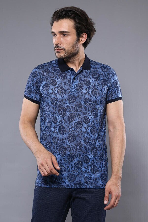 WSS Patterned Blue Polo T-Shirt  - Stamford