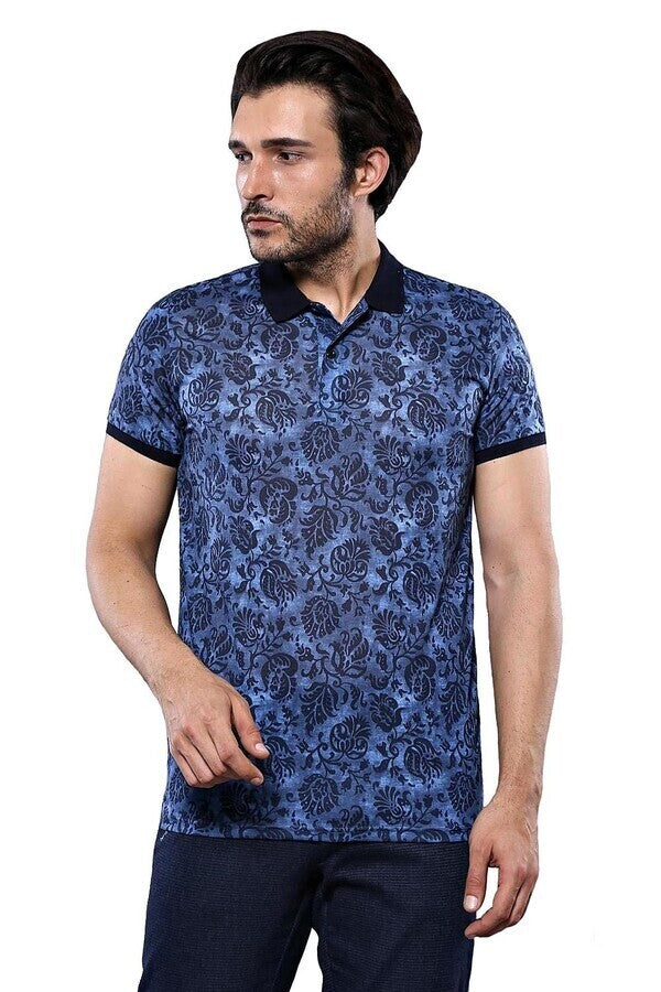 WSS Patterned Blue Polo T-Shirt  - Stamford