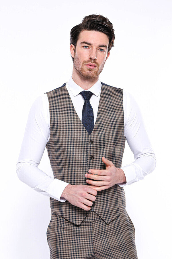 WSS Patterned Brown Men's Vest  - Queens