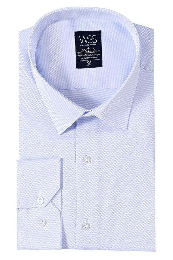 WSS Patterned Casual Baby Blue Shirt  - Lakewood