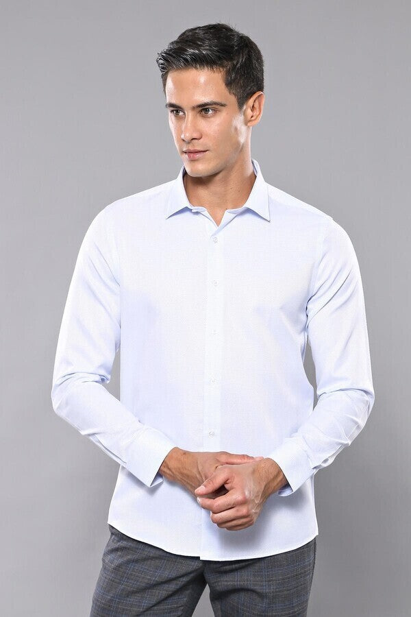 WSS Patterned Casual Baby Blue Shirt  - Lakewood