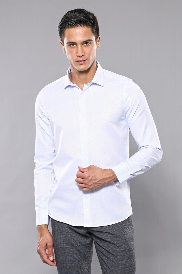 WSS Patterned Casual Baby Blue Shirt  - Lakewood