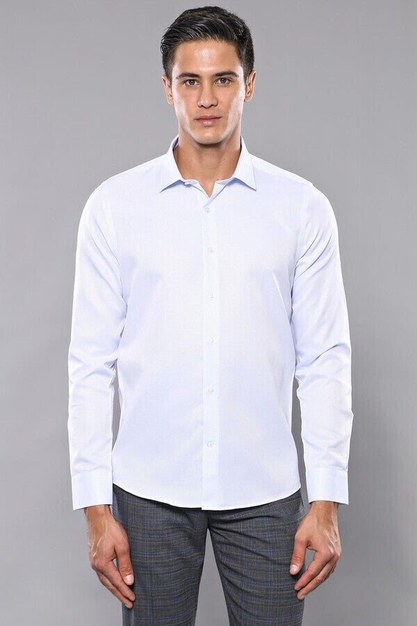 WSS Patterned Casual Baby Blue Shirt  - Lakewood