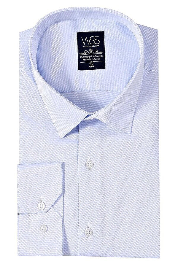 WSS Patterned Casual Baby Blue Shirt  - Lakewood