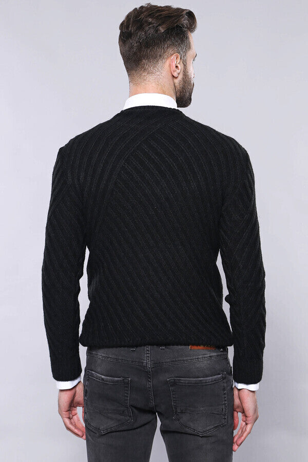 WSS Patterned Circle Neck Black Sweater  - Málaga