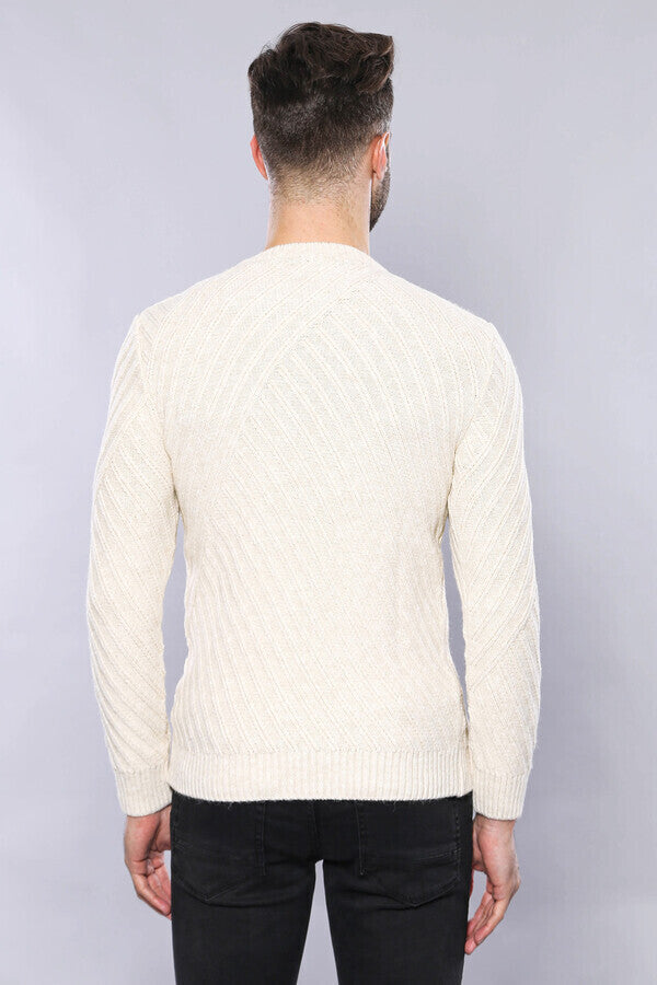 WSS Patterned Circle Neck Cream Sweater  - Falkirk