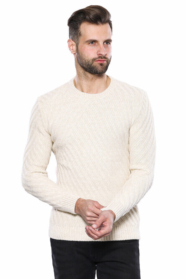 WSS Patterned Circle Neck Cream Sweater  - Falkirk
