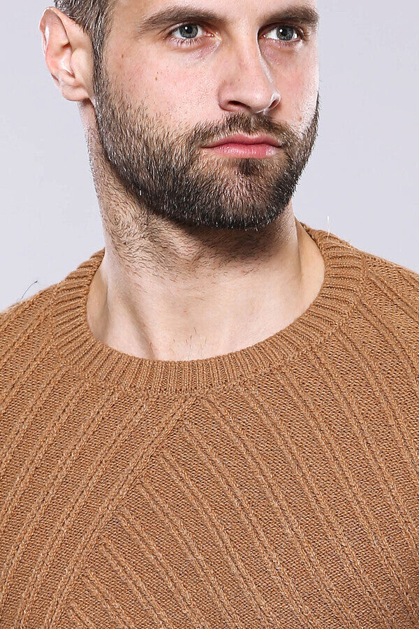 WSS Patterned Circle Neck Tawny Sweater  - Clamart