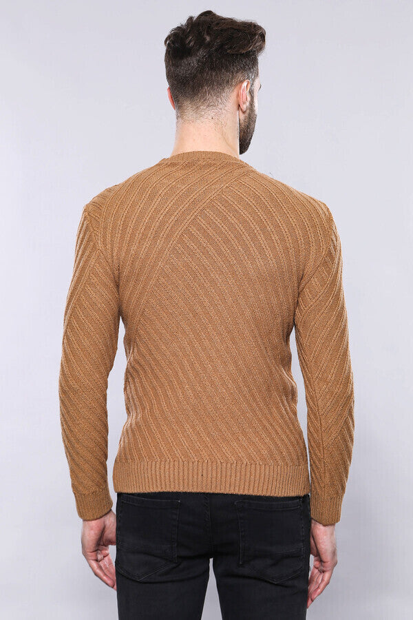 WSS Patterned Circle Neck Tawny Sweater  - Clamart