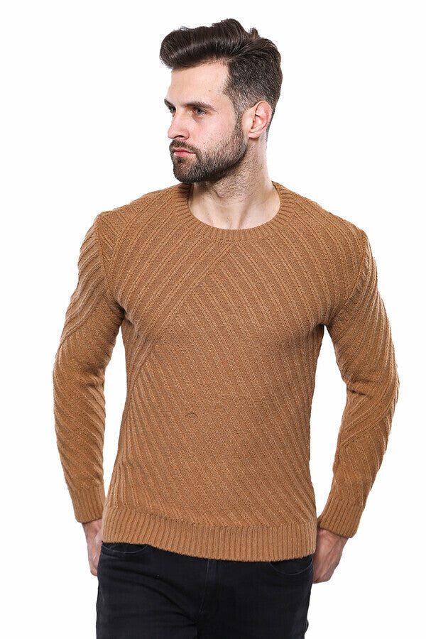 WSS Patterned Circle Neck Tawny Sweater  - Clamart